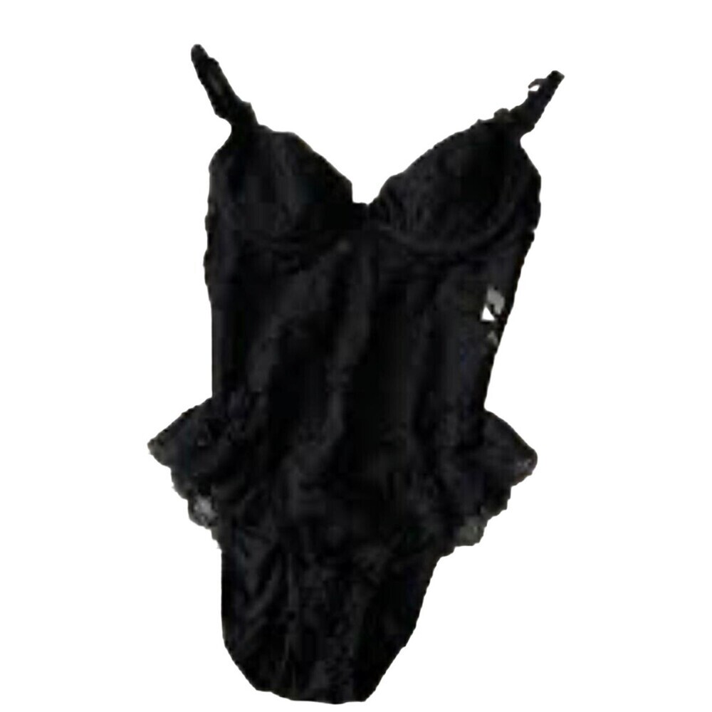 Vintage Victoria's Secret Gold Label black lace bustier teddy lingerie body suit